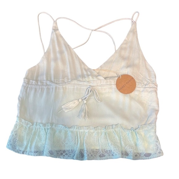 Honey Punch Light Mint Green Baby Doll Lace Hem Crop Tank Top Women's Small - Picture 7 of 8